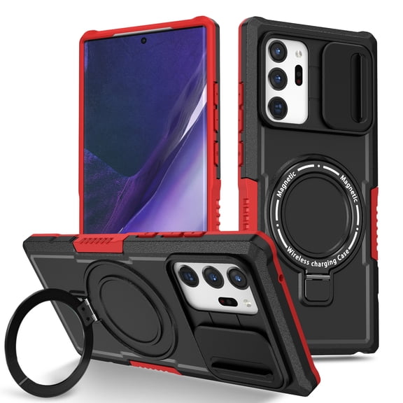 for Samsung Galaxy Note 20 Ultra Case with Camera Sliding Cover, [Compatible with MagSafe] with Magnetic Ring Kickstand, Military Grade Heavy Duty Protection Phone Case for Note 20 Ultra, Red + Black