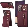 thumbnail image 1 of Samsung Galaxy Note 20 Ultra Case with Card Holder for Women, Galaxy Note 20 Ultra Phone Case Wallet with Credit Card with Ring Kickstand Zipper Slim Stand Case - Red Wine, 1 of 14