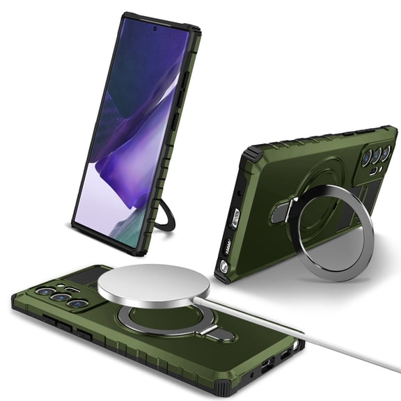 for Samsung Galaxy Note 20 Ultra Case [Compatible with MagSafe] [Military-Grade Protection], Shockproof Protective Slim Invisible Kickstand Car Mount Magnetic Armor Cover, Darkgreen