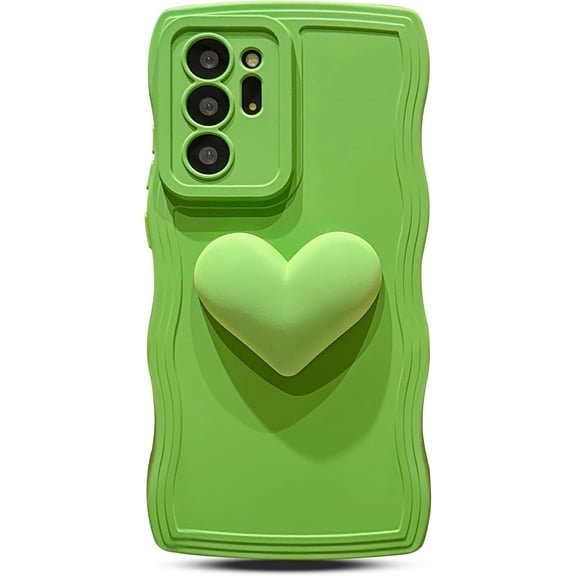 for Samsung Galaxy Note 20 Ultra Case, Cute Kawaii 3D Love Heart Solid Color Curly Wave Frame Camera Lens Cover Shockproof Soft Silicone Note 20 Ultra 5G Phone Case 6.9" for Women (Green)
