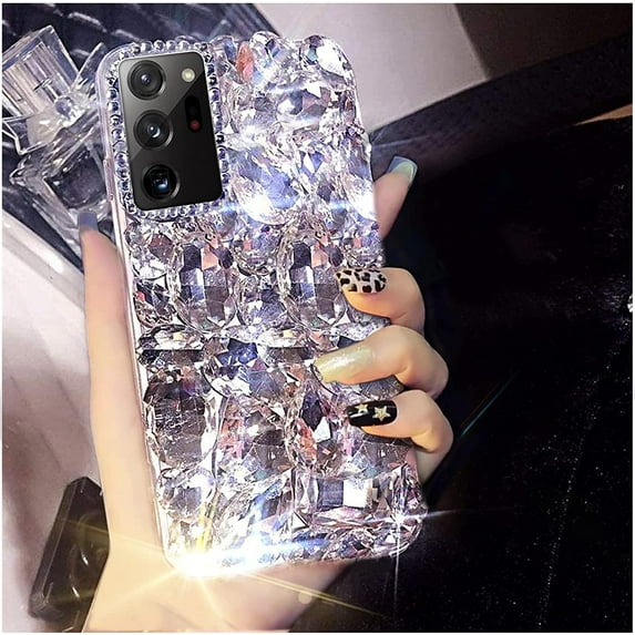 Samsung Galaxy Note 20 Ultra Case Diamond Case for Women 3D Glitter Sparkle Bling Case Luxury Shiny Crystal Diamond Bumper Clear Gems Cute Protective Girly Case Girls Cover(Sliver)