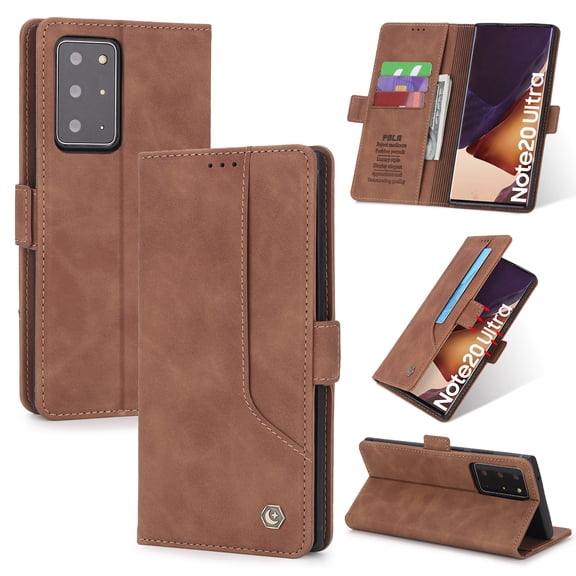Samsung Galaxy Note 20 Ultra Case, Dteck Leather Flip Folio Wallet Card Holder Case Cover For Samsung Galaxy Note20 Ultra 6.9 inch, Brown