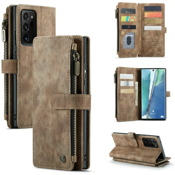 Samsung Galaxy Note 20 Ultra Case,Dteck Magnetic Wallet Case Premium Durable PU Leather Zipper Pocket Card Holder Kickstand Phone Protective Cover for Galaxy Note 20 Ultra,Brown
