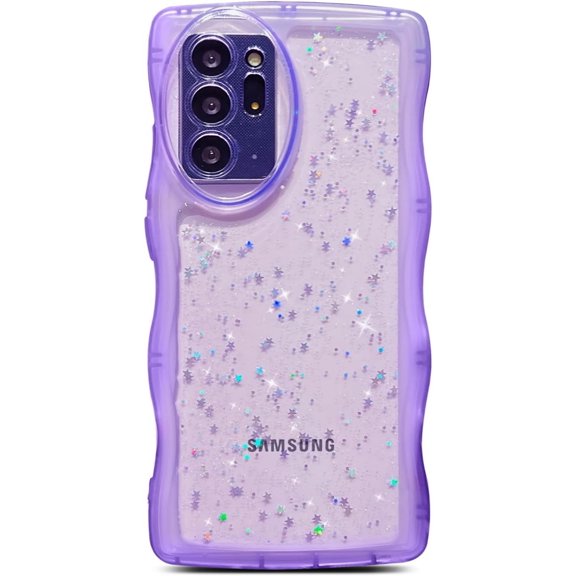 for Samsung Galaxy Note 20 Ultra Case Glitter Clear Bling Star Transparent Matte Cute Curly Wavy Camera Lens Protection Shockproof Protective Note 20 Ultra Cover 6.9" for Women (Purple)