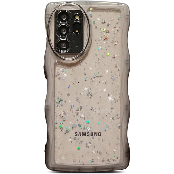 for Samsung Galaxy Note 20 Ultra Case Glitter Clear Bling Star Transparent Matte Cute Curly Wavy Camera Lens Protection Shockproof Protective Note 20 Ultra Cover 6.9" for Women (Black)