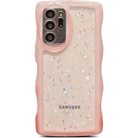 for Samsung Galaxy Note 20 Ultra Case Glitter Clear Bling Star Transparent Matte Cute Curly Wavy Camera Lens Protection Shockproof Protective Note 20 Ultra Cover 6.9" for Women (Pink)