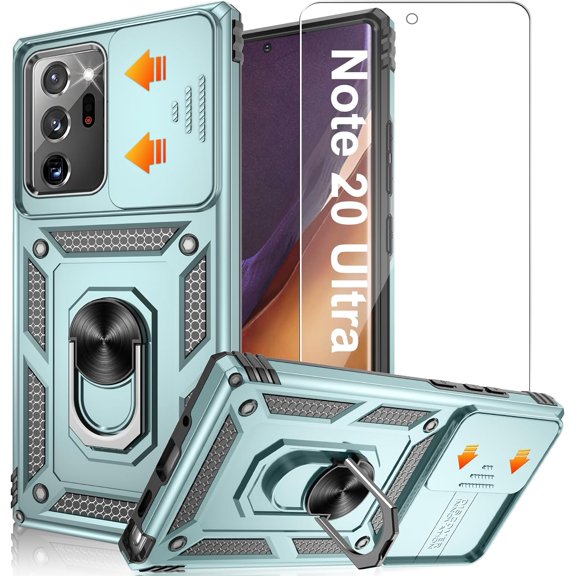 for Samsung Galaxy Note 20 Ultra Case with HD Screen Protector, Build in 360° Rotating Ring Kickstand [ Grade] Protective Case for Galaxy Note 20 Ultra, Green