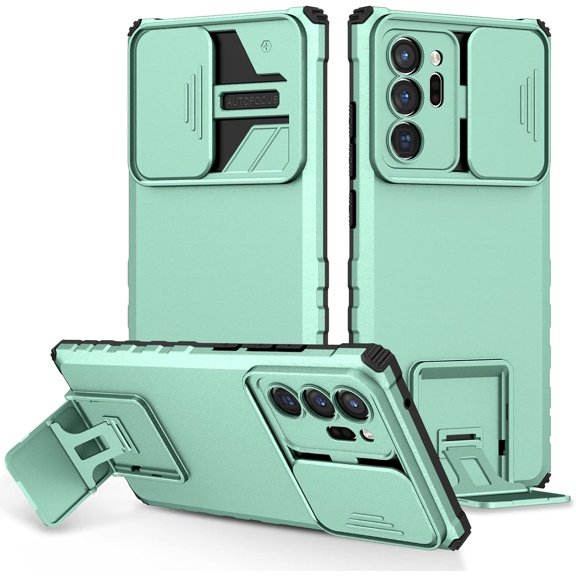 for Samsung Galaxy Note 20 Ultra Case, with Kickstand Slide Camera Cover, Support Wireless Charging, Hybrid Armor Hard Cover Heavy Duty Phone Case for Galaxy Note 20Ultra (Note20Ultra,Light Green)