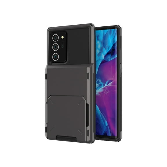 For Samsung Galaxy Note 20 Ultra Case, Mantto Wallet Cover 5 Credit Card Slots Holder Flip Hidden Rugged Dual Layer PC & TPU 2 in 1 Protection Hybrid Tough Back Armor Phone Skin, Gray