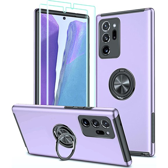 for Samsung Galaxy Note 20 Ultra Case, with Self Healing Flexible TPU Screen Protective [2 Pack], Military Grade Invisible Kickstand Case for Samsung Note 20 Ultra 5G-Purple