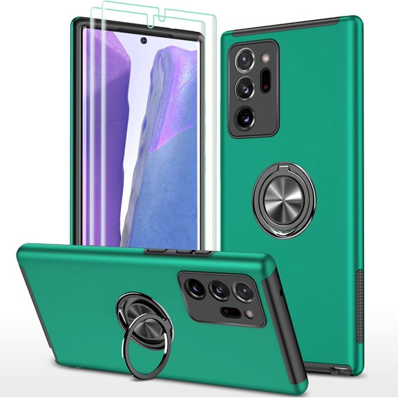 for Samsung Galaxy Note 20 Ultra Case, with Self Healing Flexible TPU Screen Protective [2 Pack], Military Grade Invisible Kickstand Case for Samsung Note 20 Ultra 5G-Green