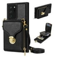 thumbnail image 1 of for Samsung Galaxy Note 20 Ultra Case Wallet with Shoulder Strap for Women - Crossbody Lanyard,Zipper Pocket,Credit Card Holder,Shockproof - Metal Buckle Closure Premium PU Leather Case, Black, 1 of 10