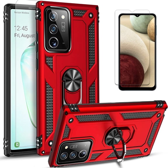 Samsung Galaxy Note 20 Ultra Case, With [Tempered Glass Screen Protector Included], STARSHOP Drop Protection Ring Kickstand Cover- Red