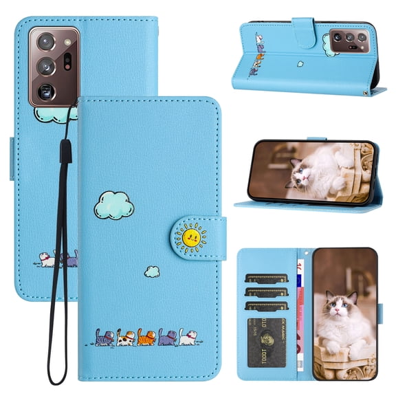 for Samsung Galaxy Note 20 Ultra Lovely Cartoon Pattern Wallet Flip PU Leather Case, with Wrist Strap / Credit Card Slots / Photo Slot / Cash Pocket Kickstand Cute Phone Cover for Note 20 Ultra, Blue