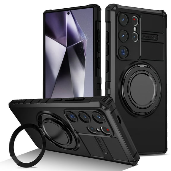 for Samsung Galaxy Note 20 Ultra Military Drop Protection with 360°Rotatable Ring Holder Kickstand [Support Magnetic Car Mount] Full Body Hybrid Hard PC Soft Rubber Shockproof Rugged Case,Black