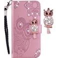 thumbnail image 1 of Samsung Galaxy Note 20 Ultra (Not Note 20) Case for Women, Glitter Bling Diamond PU Leather Wallet Phone Case with Wsrist String Flip Cover for Samsung Galaxy Note 20 Ultra Owl Rose Gold, 1 of 7
