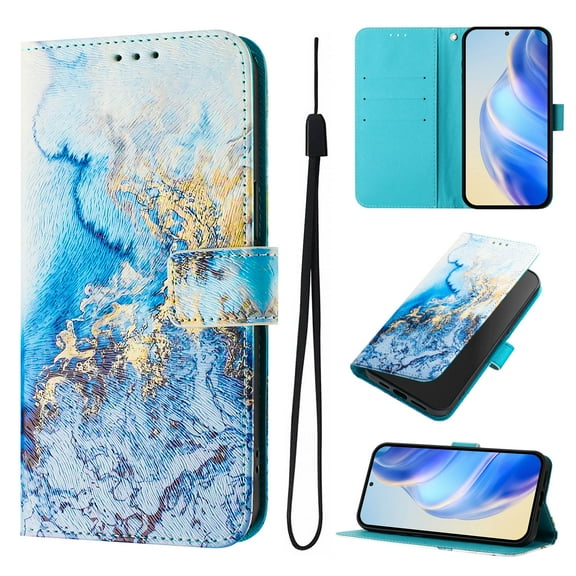 for Samsung Galaxy Note 20 Ultra Premium PU Leather Pattern Flip Wallet Case Cover, Card Slots & Kickstand Wrist Strap Magnetic Closure Protective Phone Case for Note 20 Ultra, Ocean Marble