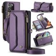 thumbnail image 1 of for Samsung Galaxy Note 20 Ultra Rugged Case, Classic PU Leather Shoulder Strap Wrist Strap Zipper Pocket RFID Blocking Wireless Charging Kickstand Case Cover for Samsung Galaxy Note 20 Ultra, Purple, 1 of 10