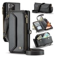 thumbnail image 1 of for Samsung Galaxy Note 20 Ultra Rugged Case, Classic PU Leather Shoulder Strap Wrist Strap Zipper Pocket RFID Blocking Wireless Charging Kickstand Case Cover for Samsung Galaxy Note 20 Ultra, Black, 1 of 10