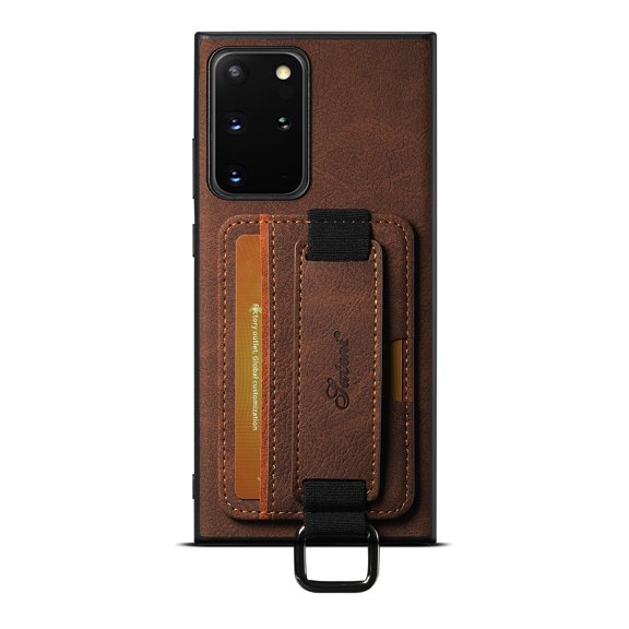 for Samsung Galaxy Note 20 Ultra Wallet Case, Classic Finger Ring with Card Holder Lychee Texture PU Leather Back Cover with Wristband Kickstand Shockproof Drop Protective for Note 20 Ultra, Brown