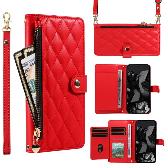 For Samsung Galaxy Note 20 Ultra Wallet Case: with RFID Blocking Card Slots [5 Cards+1 Cash Slot+1 Zipper Pocket | Soft PU Leather Magnetic Snap | Crossbody & Wrist Strap Protective Cover,Red