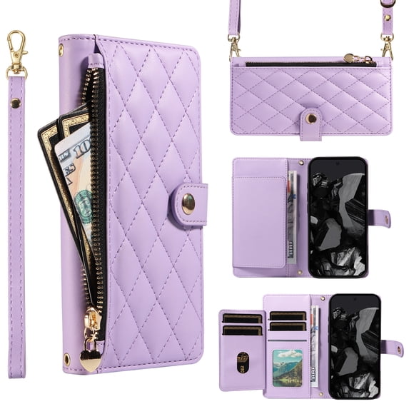 For Samsung Galaxy Note 20 Ultra Wallet Case: with RFID Blocking Card Slots [5 Cards+1 Cash Slot+1 Zipper Pocket | Soft PU Leather Magnetic Snap | Crossbody & Wrist Strap Protective Cover,Purple