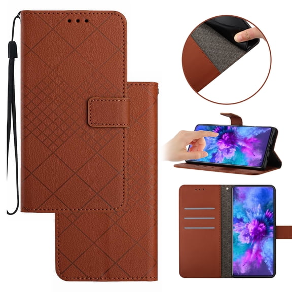 For Samsung Galaxy Note 20 Ultra Wallet Case with [RFID Blocking] [Wrist Strap] [Support Kickstand] Leather Lattice Embossed Flip Magnetic Clasp Cover Credit Card Holder Case, Brown