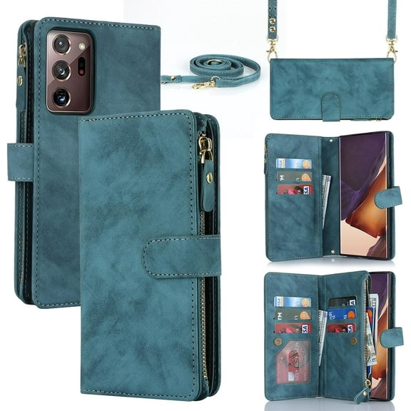 for Samsung Galaxy Note 20 Ultra Wallet Case for Women Men with Card Holder,Galaxy Note 20 Ultra Crossbody Phone Cases with Strap Lanyard, Zipper Pocket PU Leather Kickstand Purse,6.9" Blue