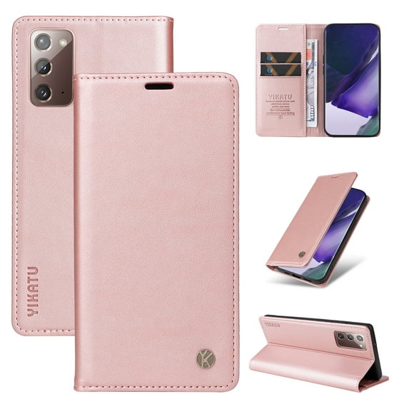 for Samsung Galaxy Note 20 Wallet Case with RFID Blocking Credit Card Holder,Classic Vegan PU Premium Leather Folio Magneitc Flip Kickstand Shockproof Cover for Samsung Note 20 Phone case,Rosegold