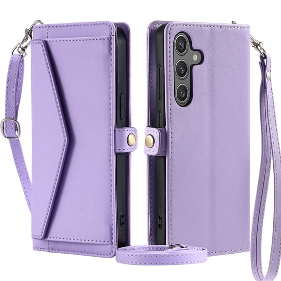 For Samsung Galaxy Note 20 Wallet Case, RFID Blocking Crossybody Shoulder Strap Hand Wrist Flip Cover Carsd Holder Snap Closure Protective Phone Case for Samsung Galaxy Note 20, Purple