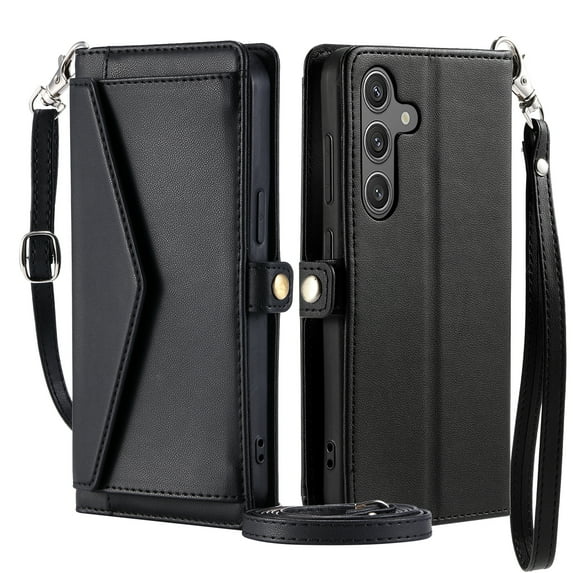 For Samsung Galaxy Note 20 Wallet Case, RFID Blocking Crossybody Shoulder Strap Hand Wrist Flip Cover Carsd Holder Snap Closure Protective Phone Case for Samsung Galaxy Note 20, Black