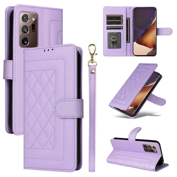 for Samsung Galaxy Note 20 Wallet Flip Case, Classic PU Leather Card Slots with Lanyard Magnetic Closure Kickstand Drop Protective Soft TPU Inner Case for Samsung Galaxy Note 20, Purple