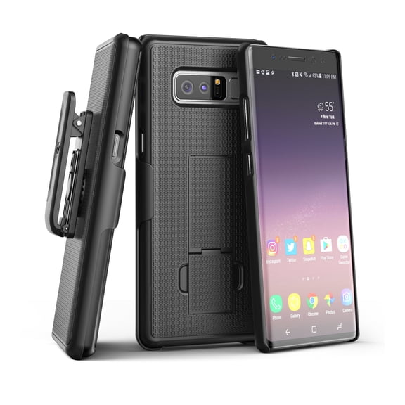 Samsung Galaxy Note 8 Belt Holster, Encased Thin Fit [DuraClip Series] Slim Grip Case & Belt Clip (Smooth Black)
