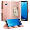 thumbnail image 1 of Samsung Galaxy Note 8 Case, Glitter Bling Faux Leather Kickstand Wallet Cover - Rose Gold, 1 of 5