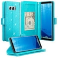 thumbnail image 1 of Samsung Galaxy Note 8 Case, Glitter Bling Faux Leather Kickstand Wallet Cover - Teal, 1 of 5