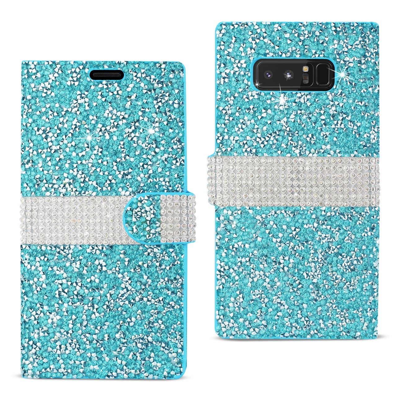 Samsung Galaxy Note 8 Diamond Rhinestone Wallet Case In Blue - Walmart.com