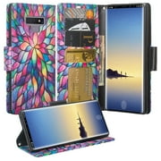 Samsung Galaxy Note 9 Case, Cute Flip Folio [Kickstand] Pu Leather Wallet Case with ID & Card Slots & Pocket Phone Case Cover for Girls Women - Rainbow