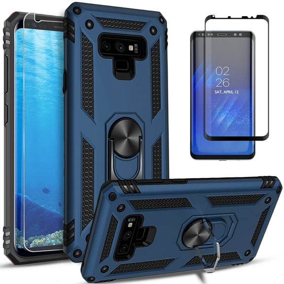 Samsung Galaxy Note 9 Case, [NOT FIT Note 8/Note 10 ] Case, With [Tempered Glass Screen Protector Included], STARSHOP Drop Protection Ring Kickstand Cover- Ink Blue