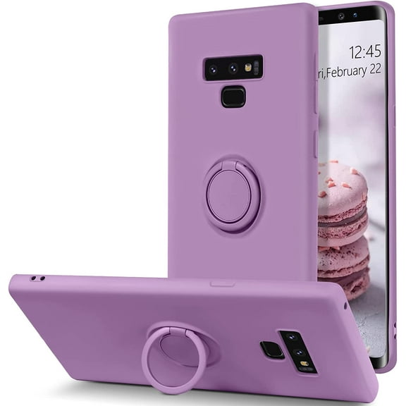 for Samsung Galaxy Note 9 Case, Slim Liquid Silicone | Kickstand with 360° Ring Holder | Support Car Mount Shockproof Protective Galaxy Note 9 Phone Case Cover for Girls Women, Lilac Purple