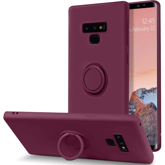 for Samsung Galaxy Note 9 Case, Slim Liquid Silicone | Kickstand with 360 Ring Holder | Support Car Mount Shockproof Protective Galaxy Note 9 Phone Case Cover for Girls Women, Wine Red