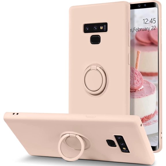 Samsung Galaxy Note 9 Case, Slim Liquid Silicone | Kickstand with 360° Ring Holder | Support Car Mount Shockproof Protective Galaxy Note 9 Phone Case Cover for Girls Women, Pink