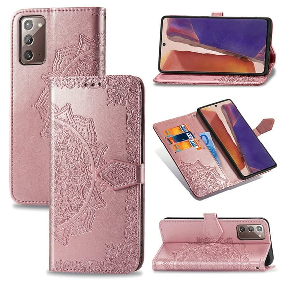 Samsung Galaxy Note20 Case, Dteck ShockProof Premium PU leather Magnetic Flip wallet Case with Kickstand and Flip Cover For Samsung Galaxy Note 20 5G, Rosegold