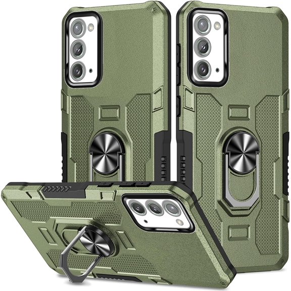for Samsung Galaxy Note20 Case with Metal Ring Kickstand for Women & Men, Heavy-Duty Protection Shockproof Bumper Cover Case for Samsung Galaxy Note 20 TY Green