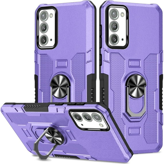 for Samsung Galaxy Note20 Case with Metal Ring Kickstand for Women & Men, Heavy-Duty Protection Shockproof Bumper Cover Case for Samsung Galaxy Note 20 TY Purple