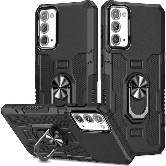 for Samsung Galaxy Note20 Case with Metal Ring Kickstand for Women & Men, Heavy-Duty Protection Shockproof Bumper Cover Case for Samsung Galaxy Note 20 TY Black