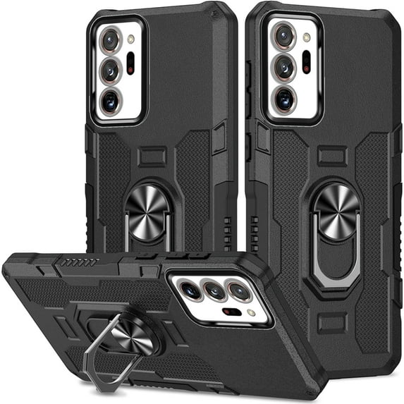 for Samsung Galaxy Note20 Ultra Case with Metal Ring Kickstand for Women & Men, Heavy-Duty Protection Shockproof Bumper Cover Case for Samsung Galaxy Note 20 Ultra TY Black