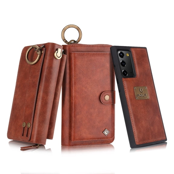 Samsung Galaxy Note20 Wallet Detachable Case, Dteck Zipper Purse Phone Case Multi-functional Folio Flip Leather Removable Magnetic Back Cover For Samsung Galaxy Note20 5G, Brown