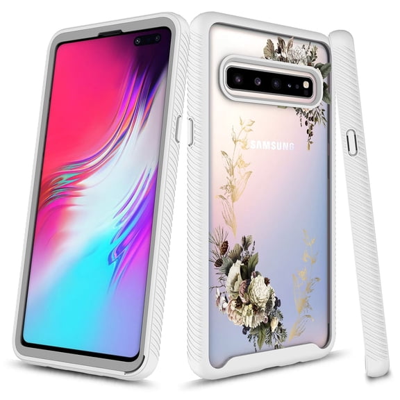 Samsung Galaxy S10 5G Case, KAESAR Graphic Design Shockproof Impact Resistant Protective Full-Body Rugged Clear Hybrid Bumper Case for Samsung Galaxy S10 5G (White Flower)