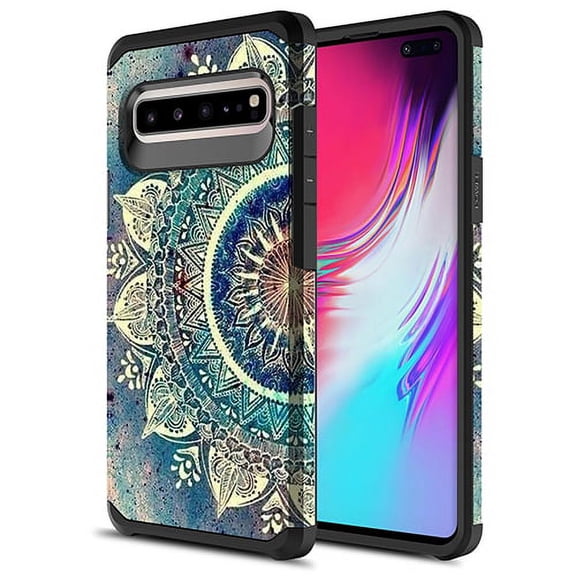 Samsung Galaxy S10 5G Case, KAESAR Hybird Drop Protection Sleek Slim Dual Layer Shockproof Colorful Graphic Armor Case For Samsung Galaxy S10 5G (Green Mandala)