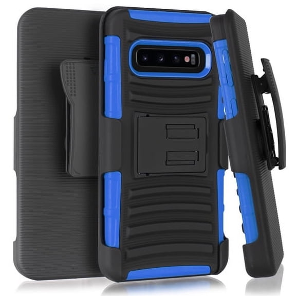 Samsung Galaxy S10 5G Phone Case, Dual Layers [Combo Holster] And Built-In Kickstand Bundled with Hybird Shockproof-Blue